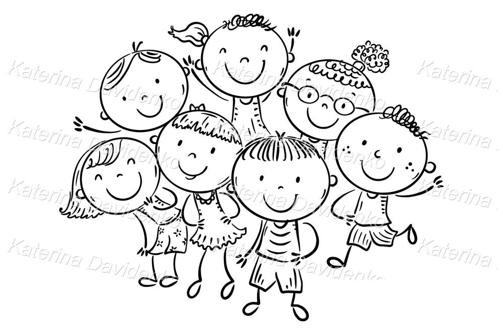Cute Diverse Kids Clipart – Hand-Drawn Cartoon Vector for Crafts