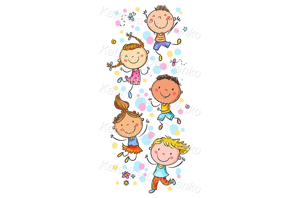 Jumping Kids Clipart – Happy Vertical Cartoon PNG for Stickers & Cards