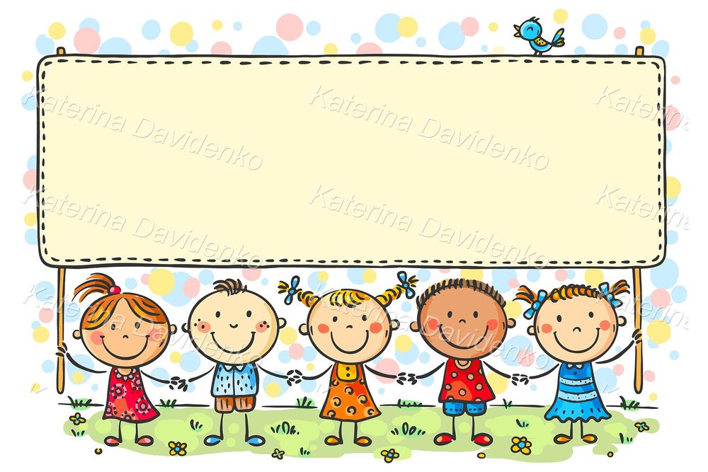 Doodle kids with blank banner clipart
