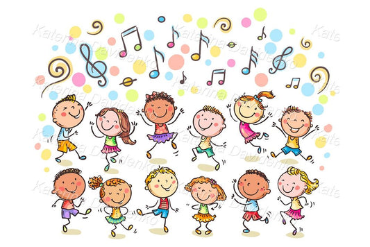 Group of dancing multicultural children clipart set