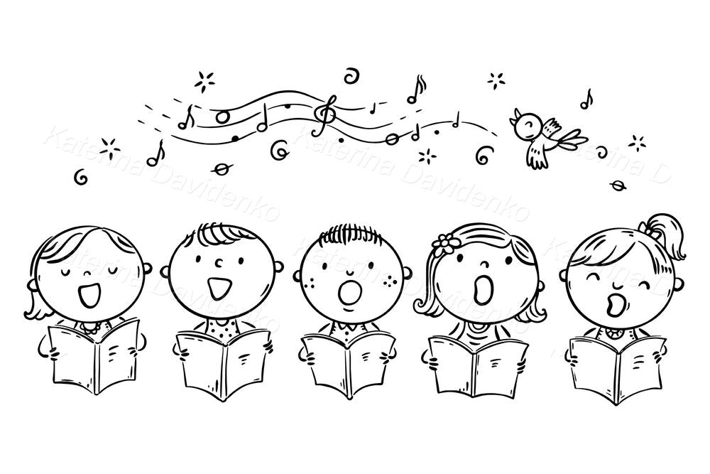 Kids Choir Singing Clipart – Music Notes, Songbooks, Group Art