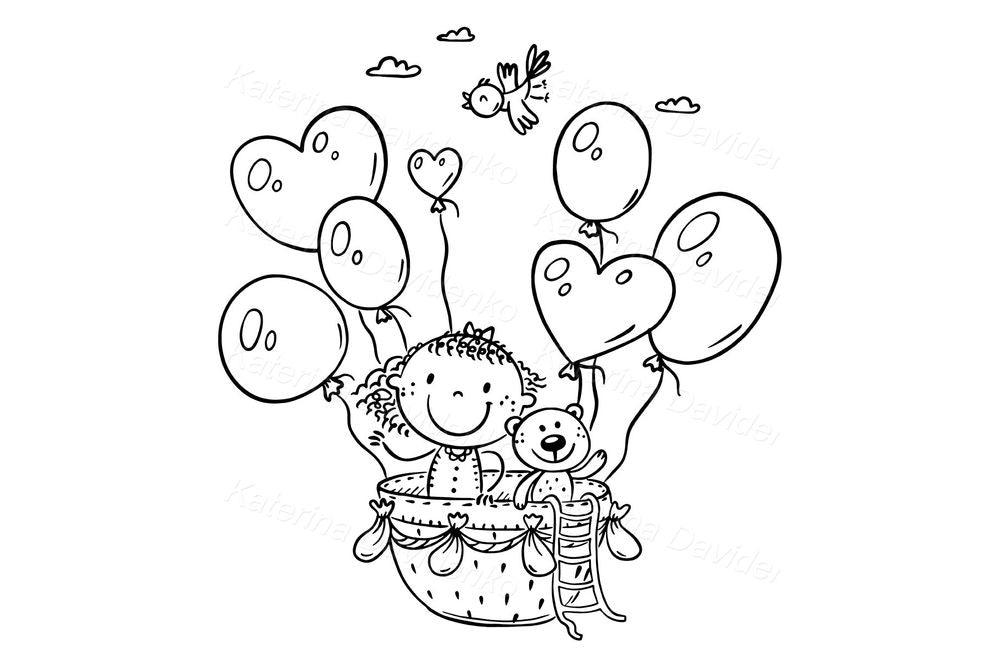 Balloon Girl Clipart – Cute Hand-Drawn PNG for Birthday Decor or Cards