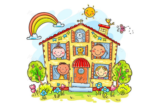 cartoon kids in house vector clipart