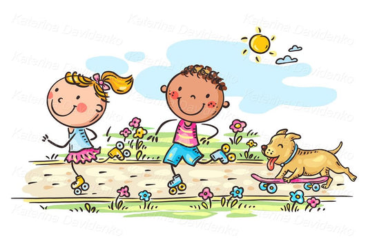 Children roller skating vector illustration