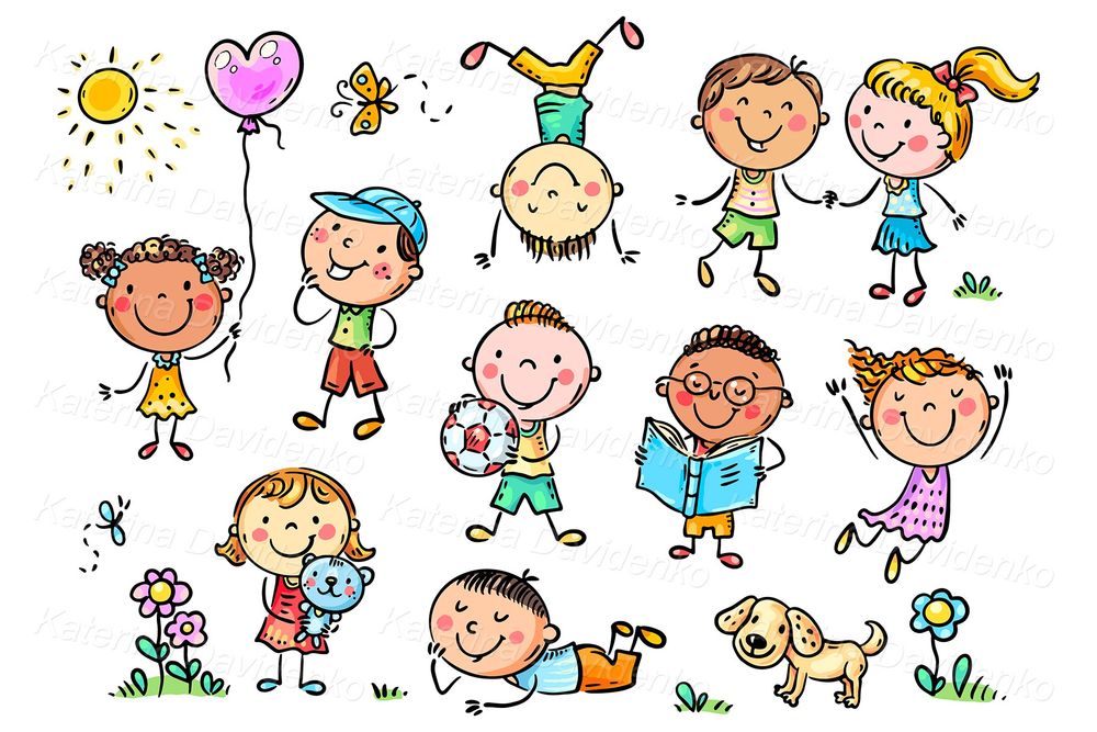 Doodle cartoon kids activities clipart set 