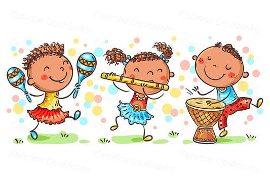 cartoon kids playing musical instruments