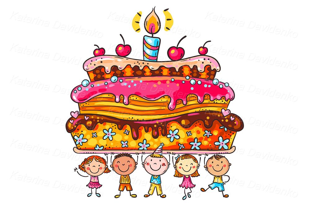 birthday kids with cake clipart