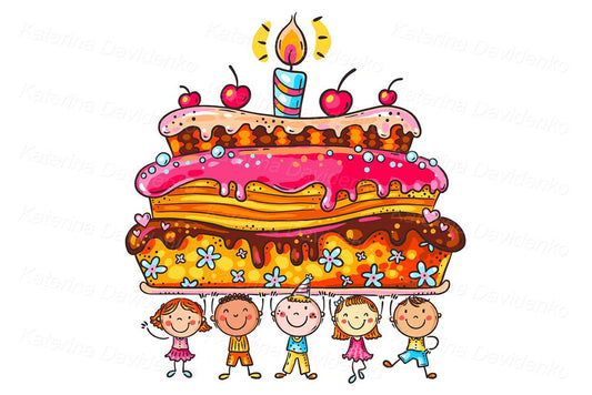 birthday kids with cake clipart