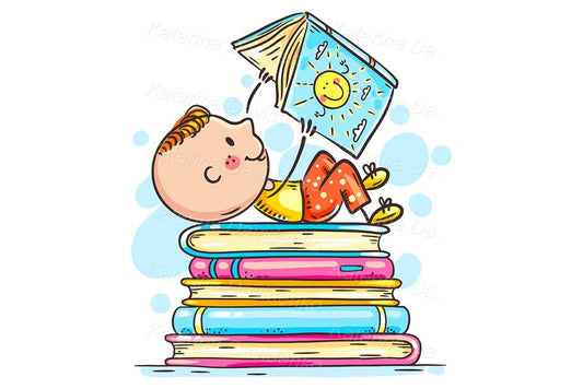 child reading a book, kids clipart
