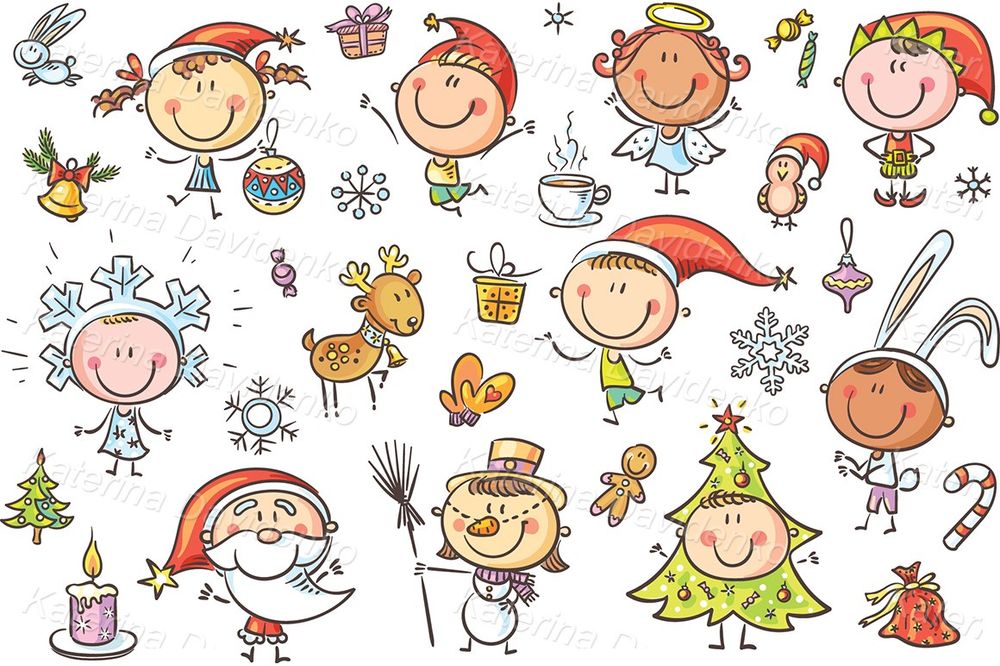 Christmas kids clipart set