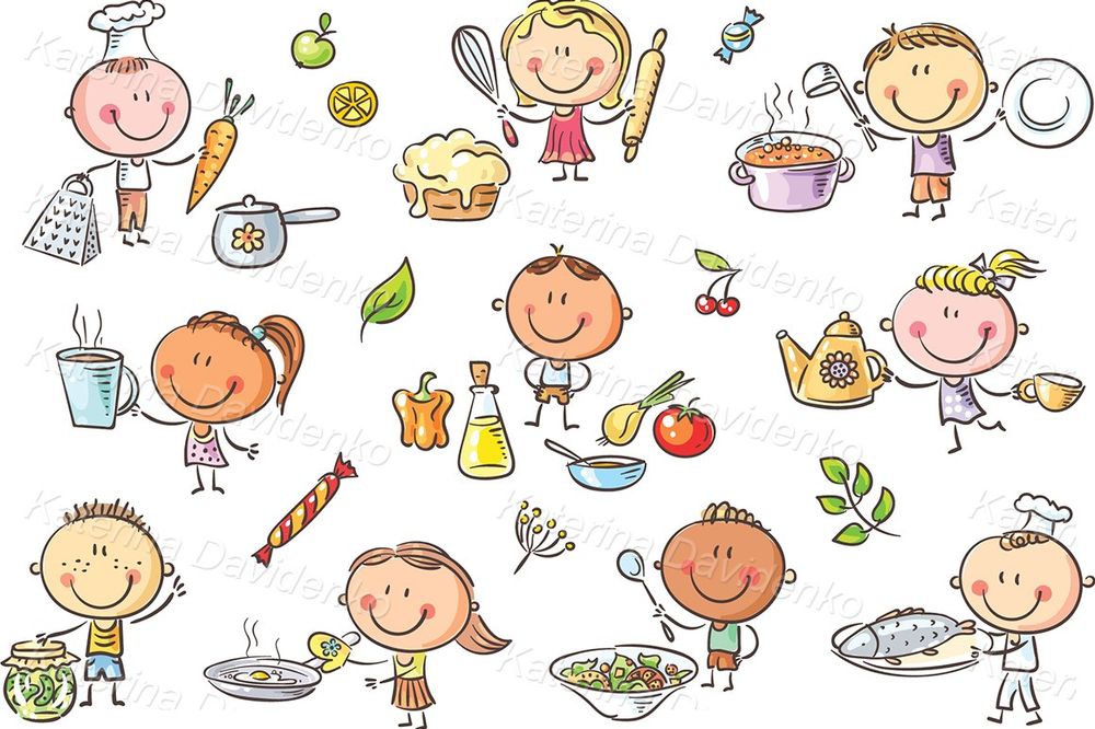 Doodle kids cooking clipart set. PNG SVG 