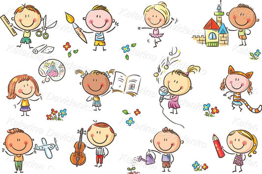 Creative kids clipart set, vector