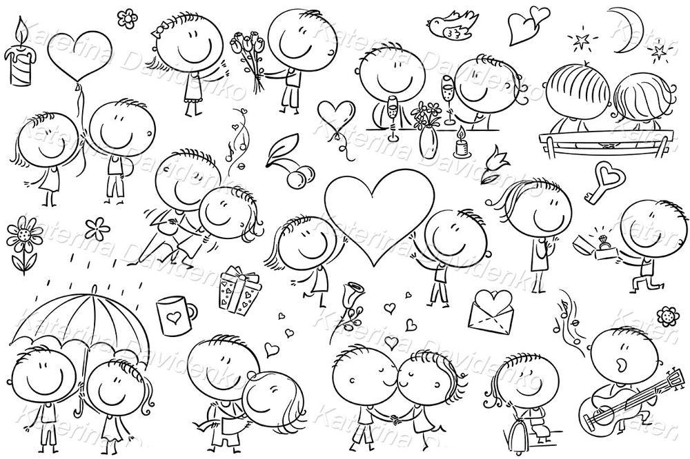 Romantic Family Clipart – Cute Love and Valentine’s Day Cartoon Illustrations for Cards