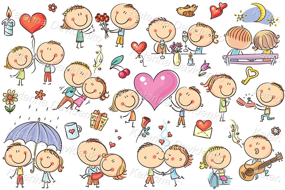 couples in love Valentine's Day clipart set