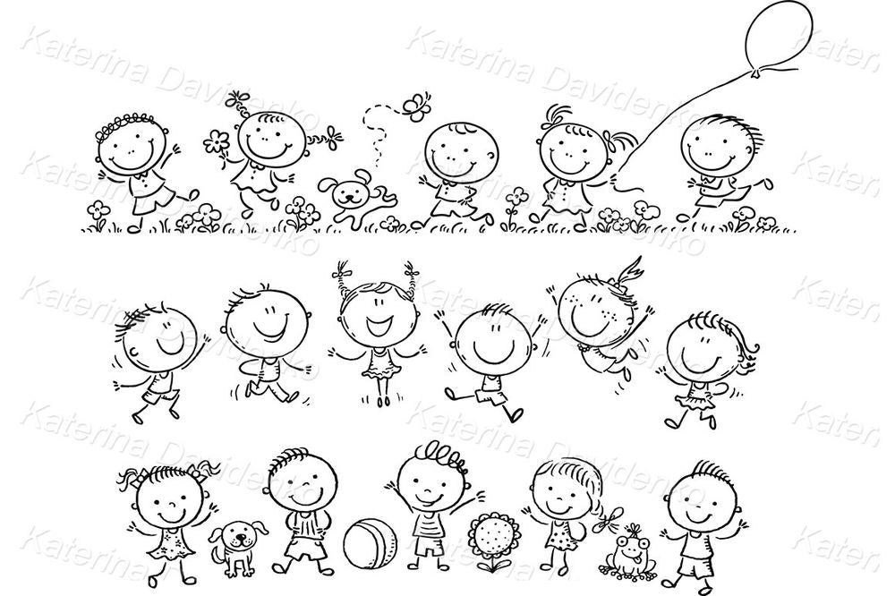 Stick kids outline svg set