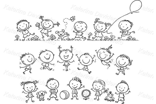 Stick kids outline svg set