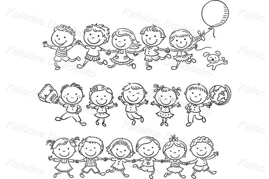 Happy cartoon children. Outline clipart illustrations