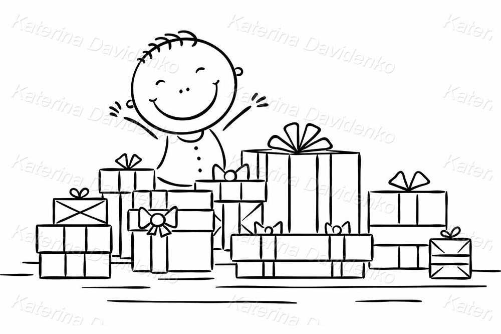 Happy child with presents clipart for birthday decor & crafts