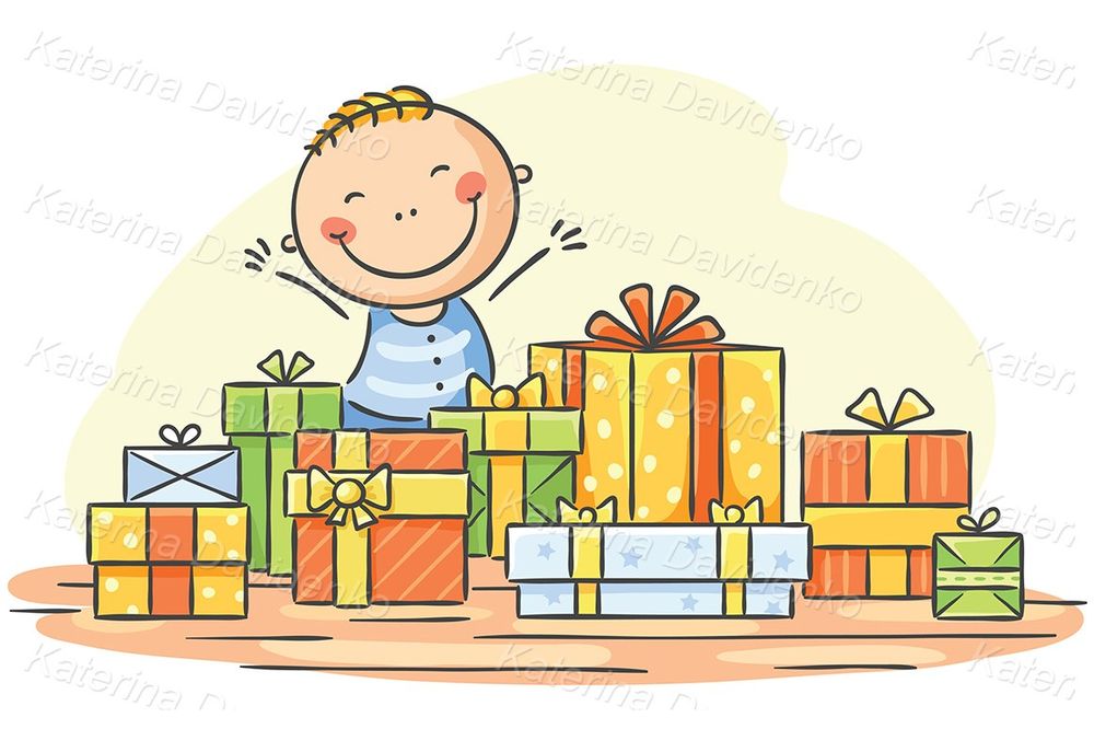 Kid with presents cartoon clipart
