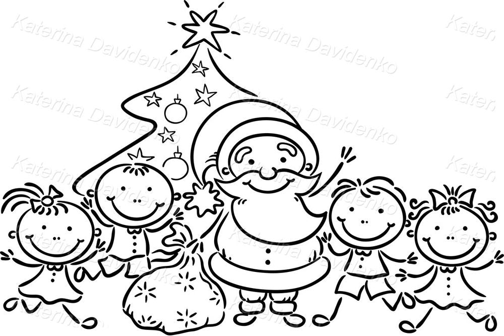 Santa and happy kids cartoon clipart for cards & holiday crafts
