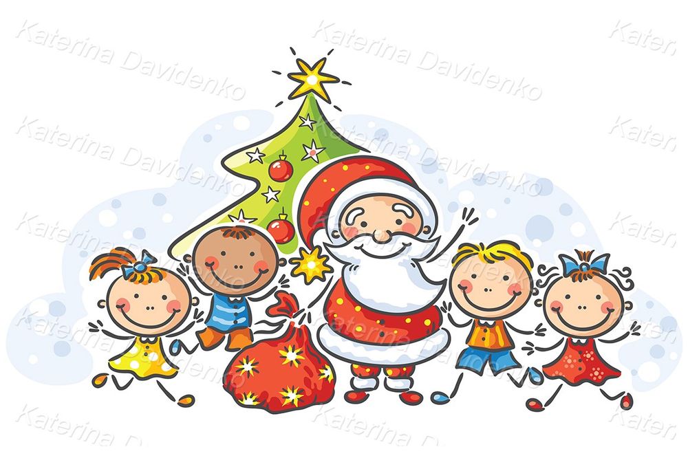 Cartoon Santa with happy kids illustration