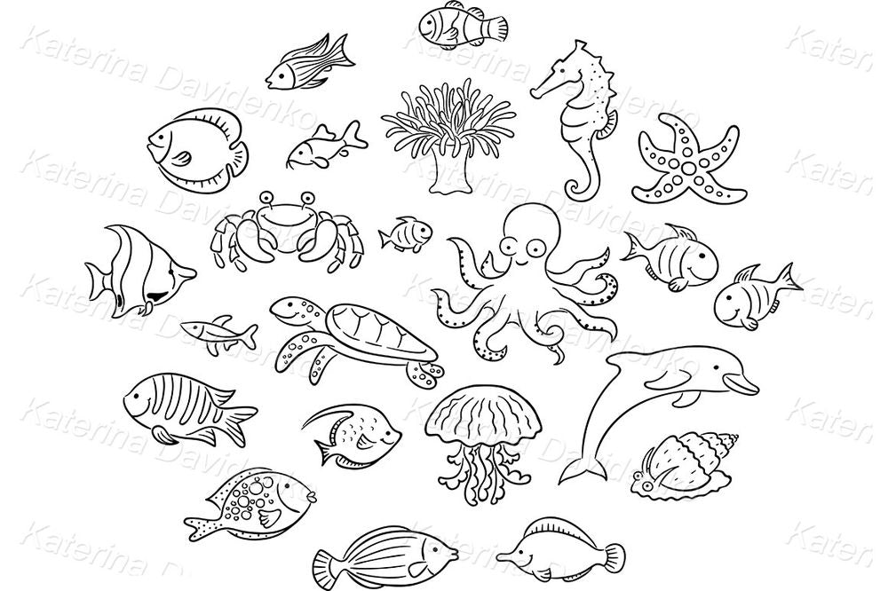 Cute sea animals cartoon clipart for crafts & learning tools