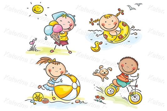 Summer kids activities outdoors clipart
