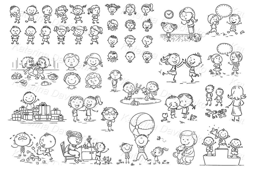 Kids Emotions and Activities – Doodle Cartoon Clipart Collection