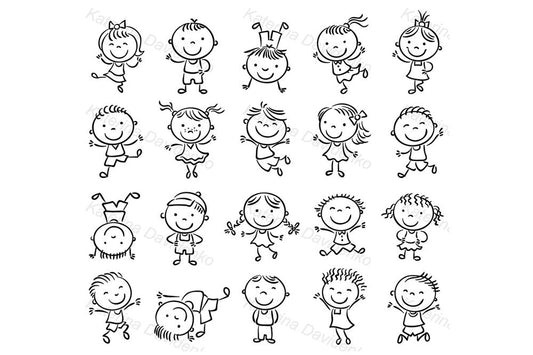 Kids clipart set. Stick figures