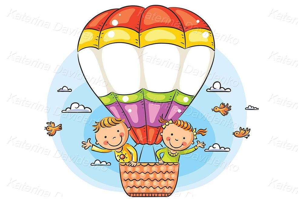 Kids travelling by air balloon illustration