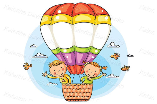 Kids travelling by air balloon illustration