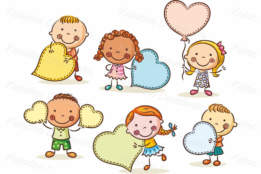 Kids with blank signs in heart shape clipart set