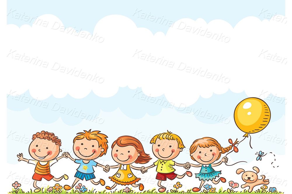 Happy kids running outdoors vector clipart
