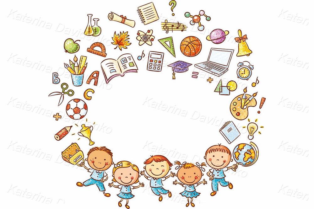 Schoolkids with school supplies frame clipart