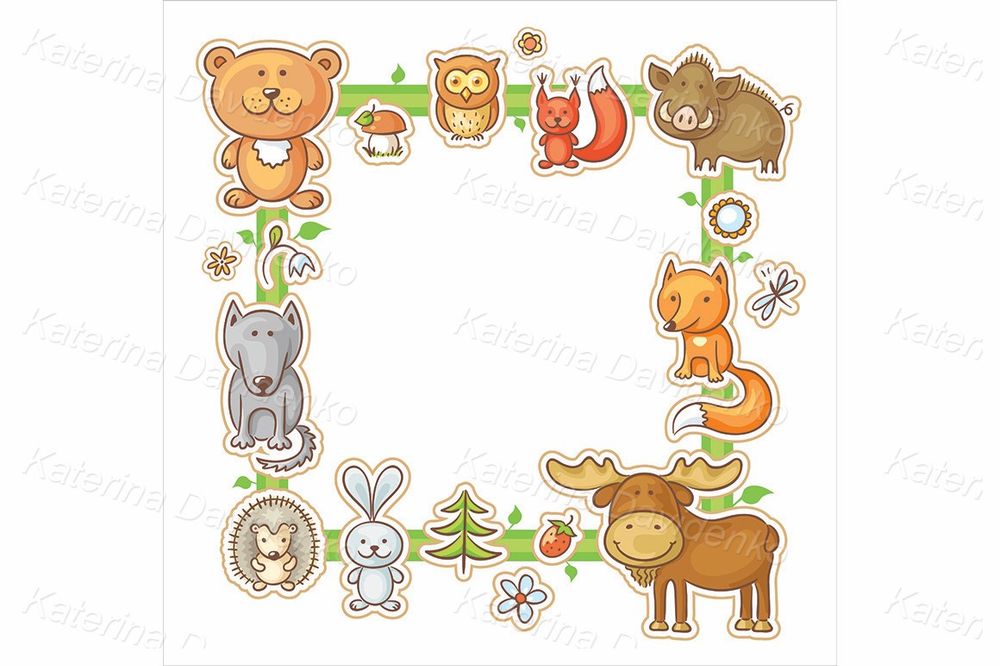 Cartoon forest animals - square frame