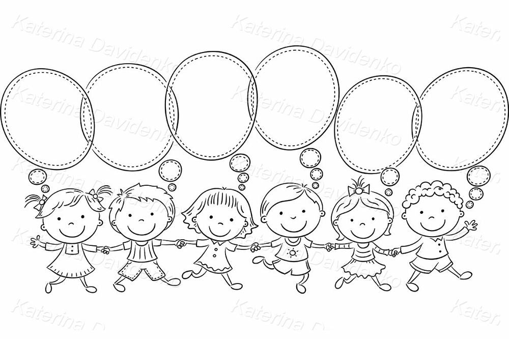 Happy Kids Clipart with Speech Balloons – Cute Vector Illustration