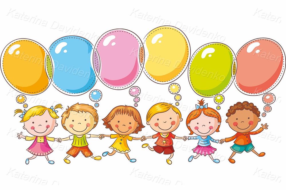 Kids with speech bubbles clipart
