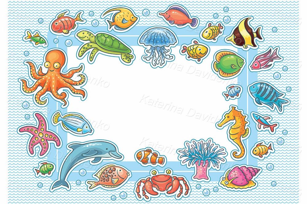 Frame with sea animals vector clipart
