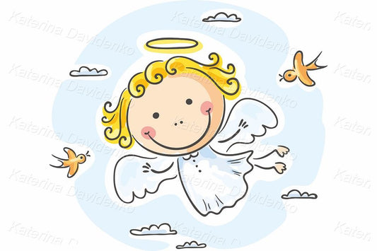 Cartoon angel flying simple vector illustration