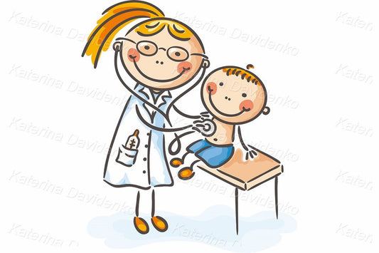 Cartoon boy at the doctor vector illustration