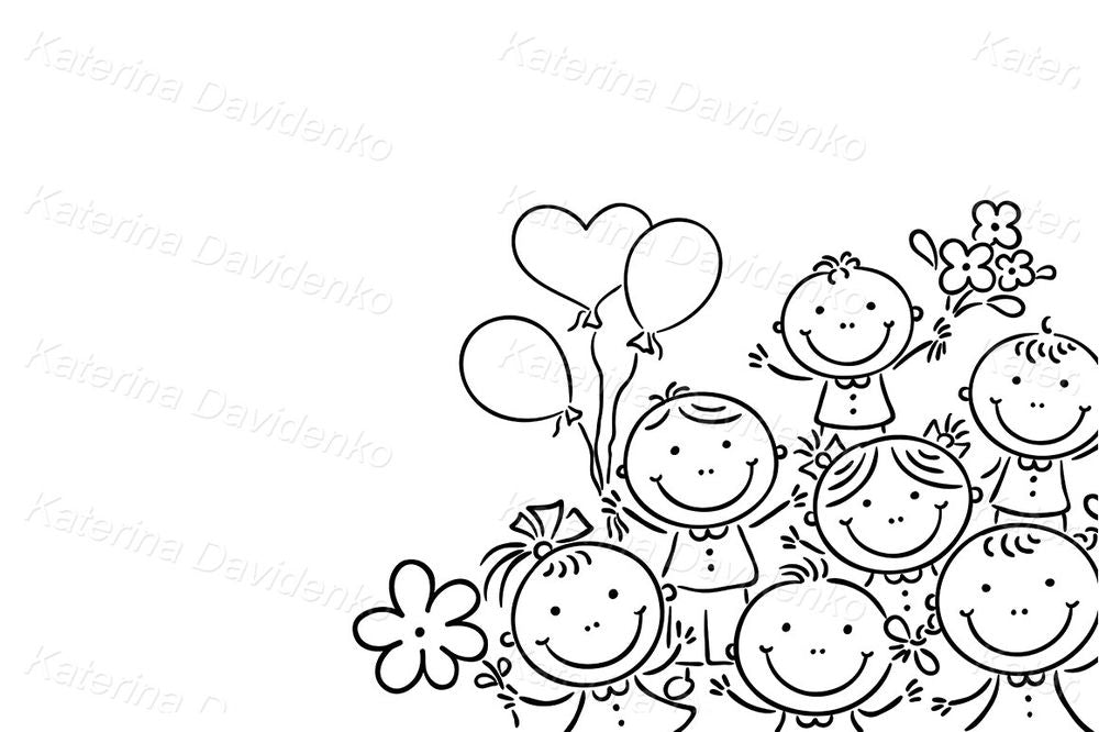 Happy Kids Clipart – Balloons, Flowers & Smiling Children