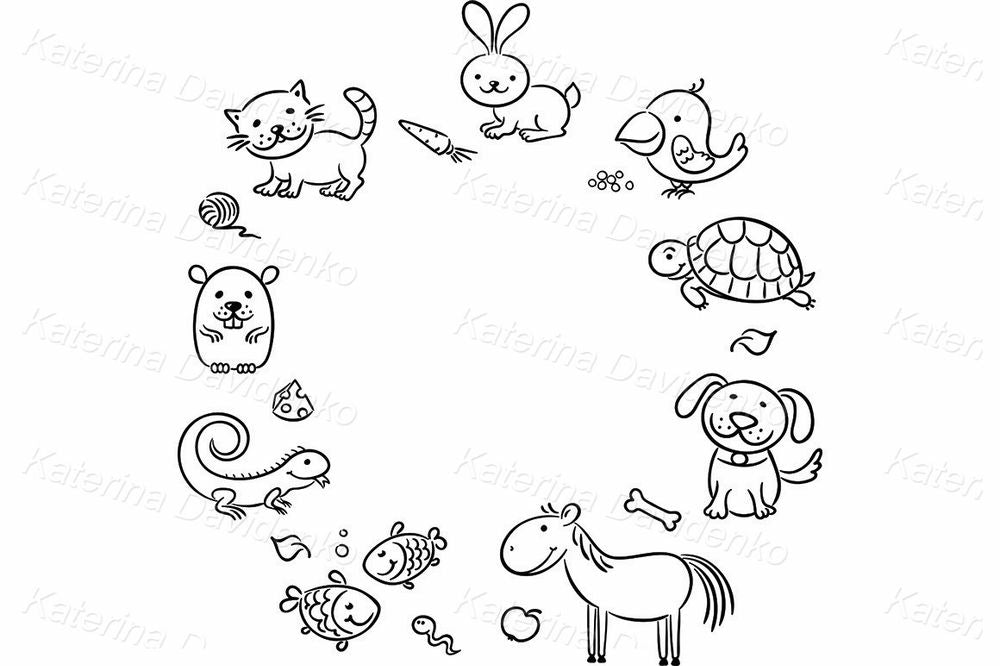 Cute Pets Round Border Clipart – Animal Circle Frame Illustration