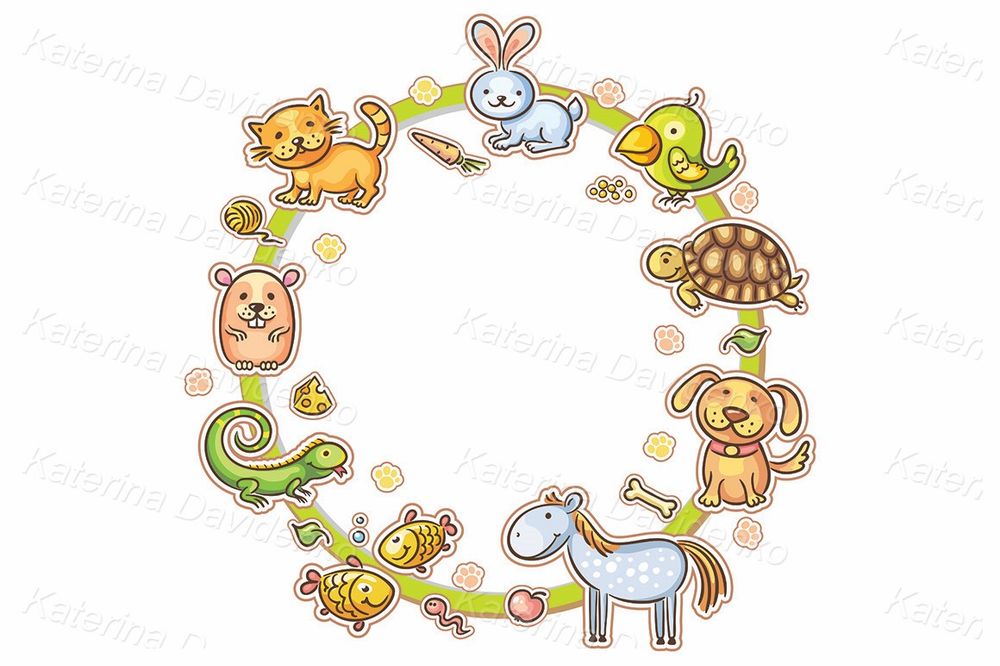 Frame with pets and their food clipart