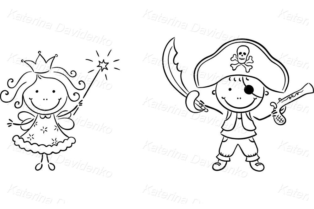 Pirate and Fairy Clipart – Cute Kids Costume Illustration