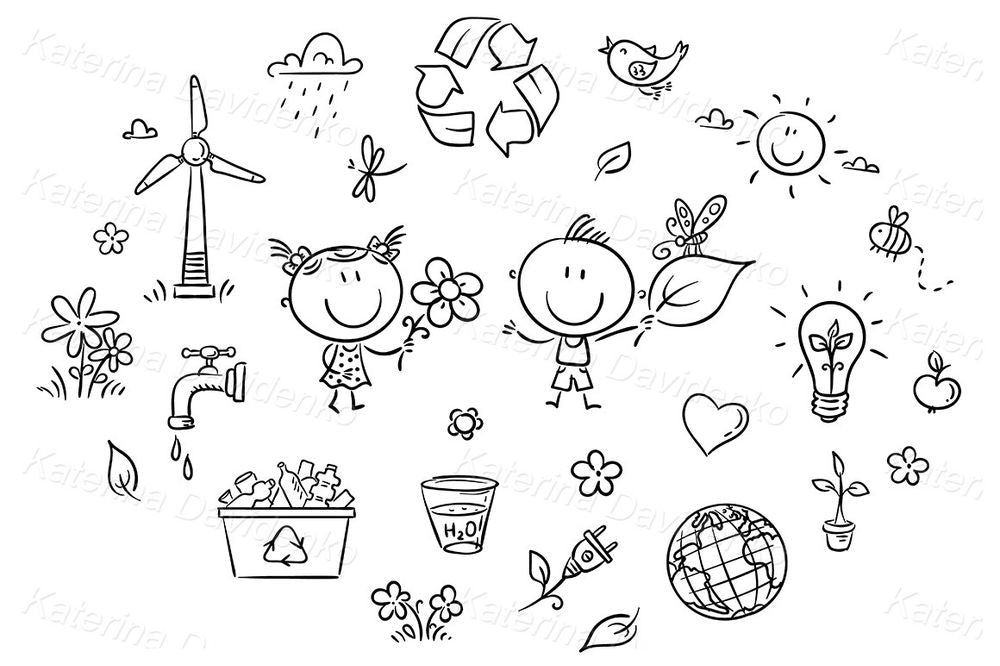 Eco Kids Clipart – Recycling & Nature Vector Illustration