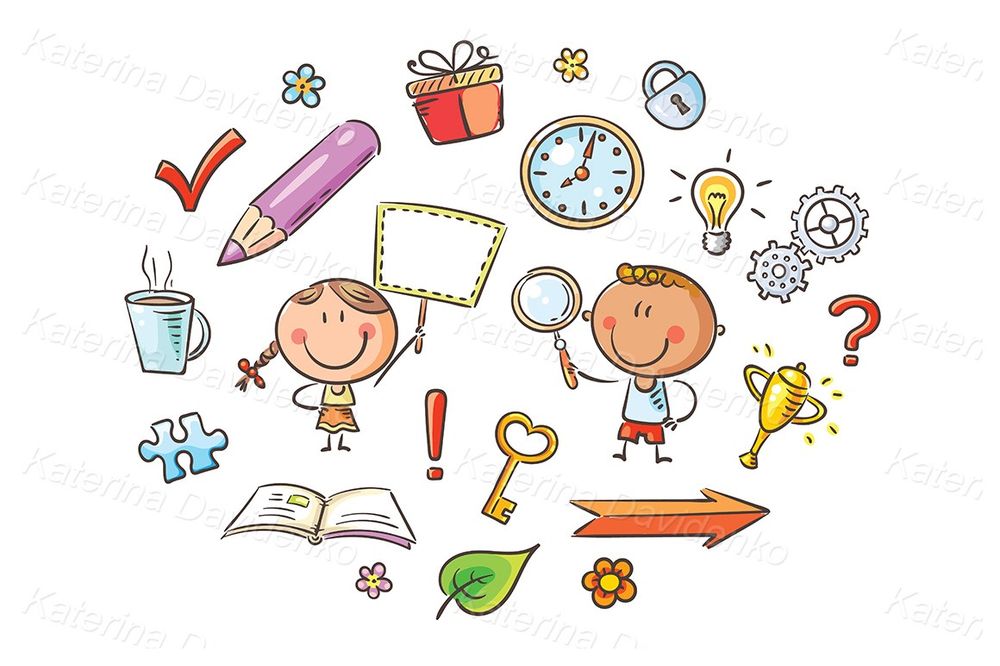 Cartoon kids with different objects clipart set