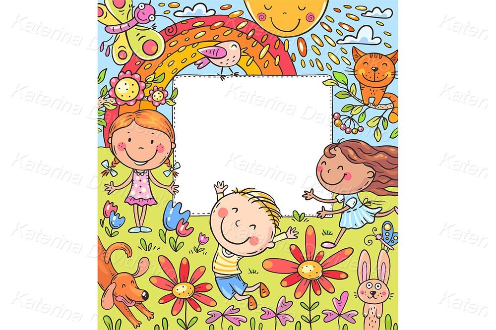 Cartoon frame with happy kids clipart