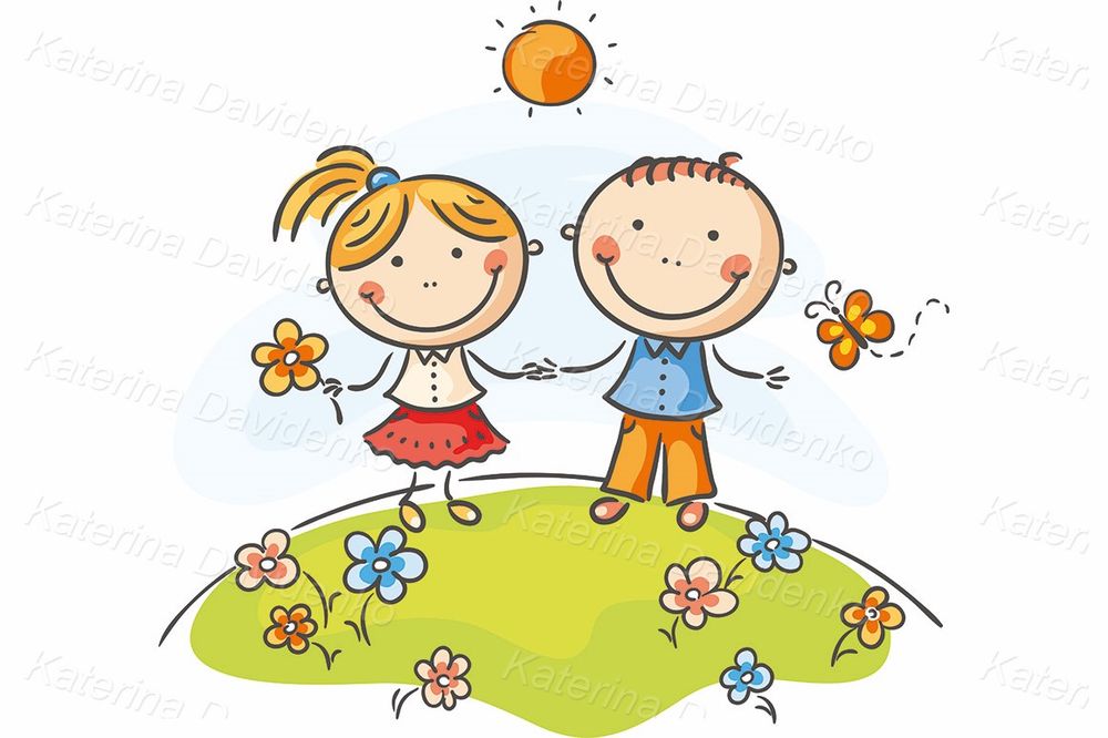 Happy children on a summer day clipart