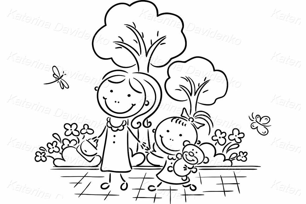 Mother and Daughter Walk Clipart – Family Vector Illustration
