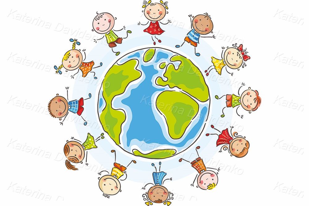 Children round the globe clipart